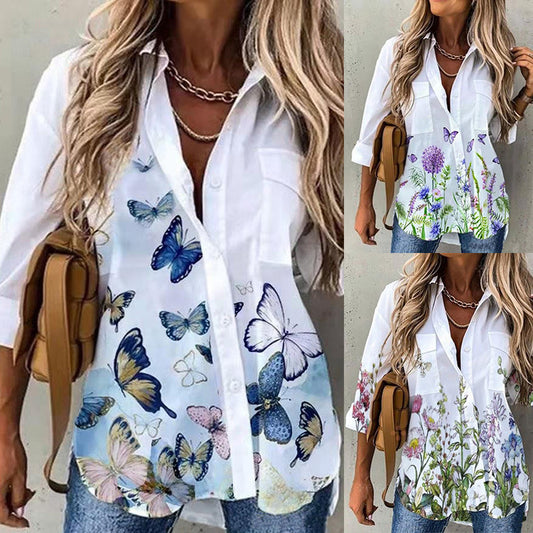 Women's Comfortable Digital Printing Long Sleeve Blouses