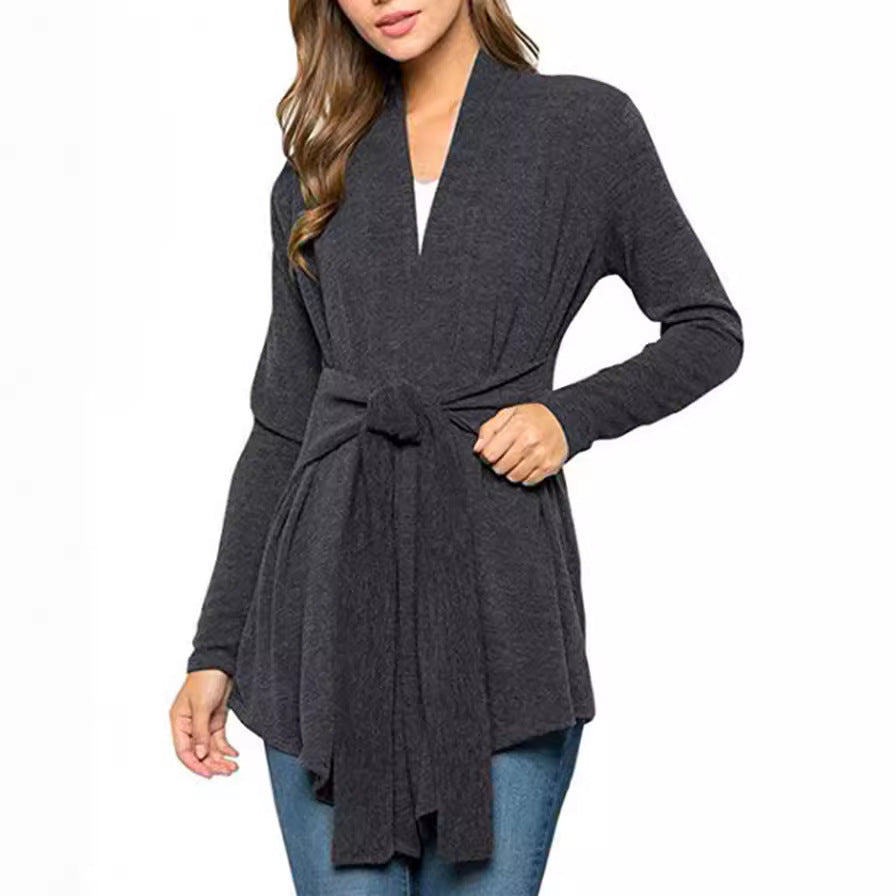 Women's Unique Autumn Long Sleeve Tied Knitwear