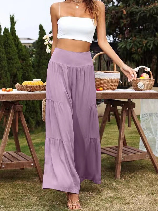 Women's Waist Wide Leg Cotton Linen Stitching Pants