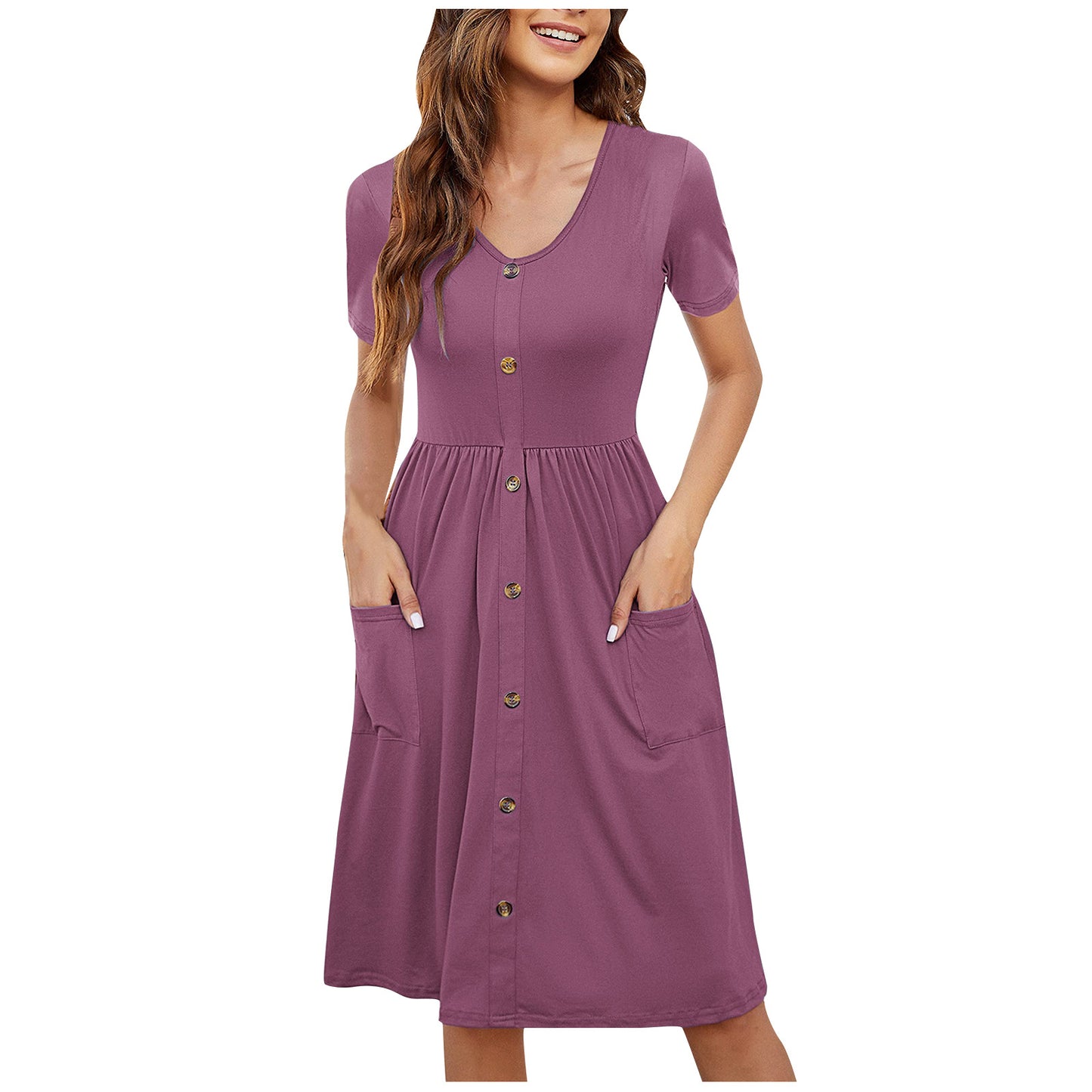 Women's Solid Color Round Neck Long Sleeve Dresses