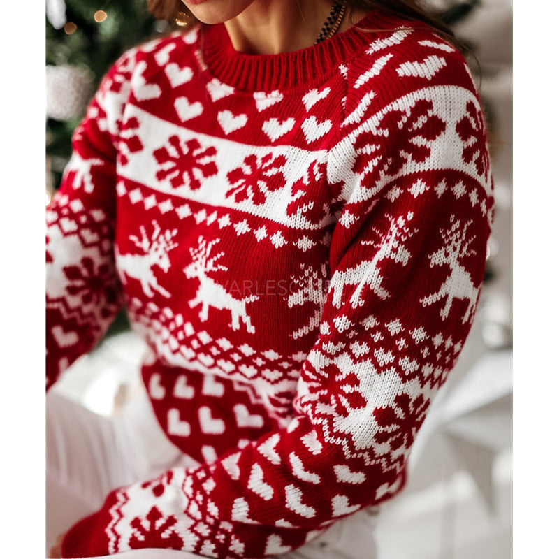 Women's Christmas Style Elk Long-sleeved Knitted Knitwear