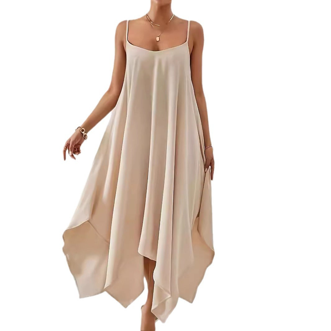 Women's Color Strap Backless Irregular Sleeveless Loose Dresses