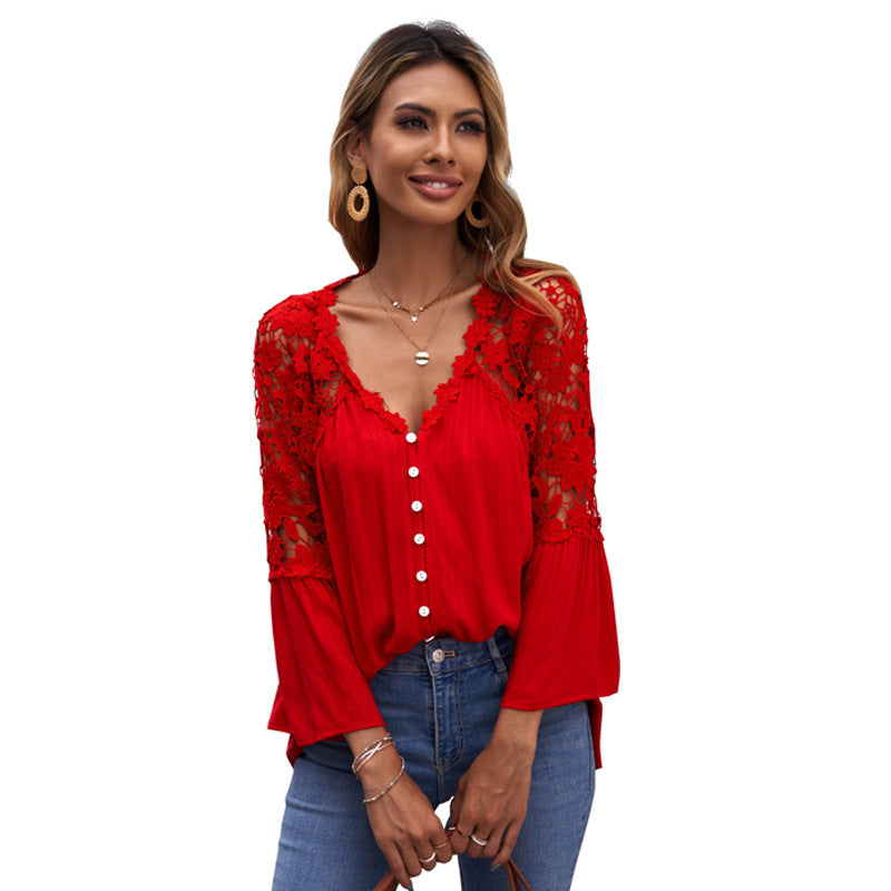 Women's Chiffon Shirt Solid Color Single-breasted Casual Tops