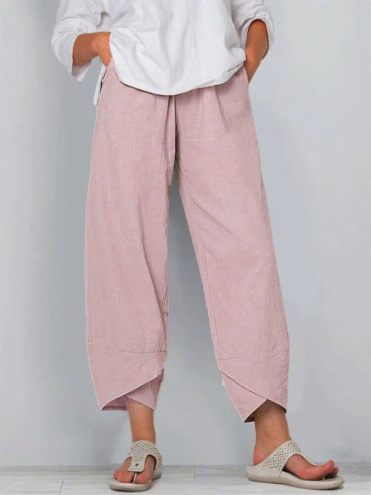 Women's Elastic Waist Cotton Linen Loose Casual Pants