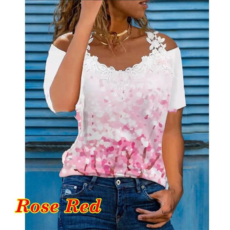 Women's Summer Lace Short-sleeved Casual T-shirt Blouses