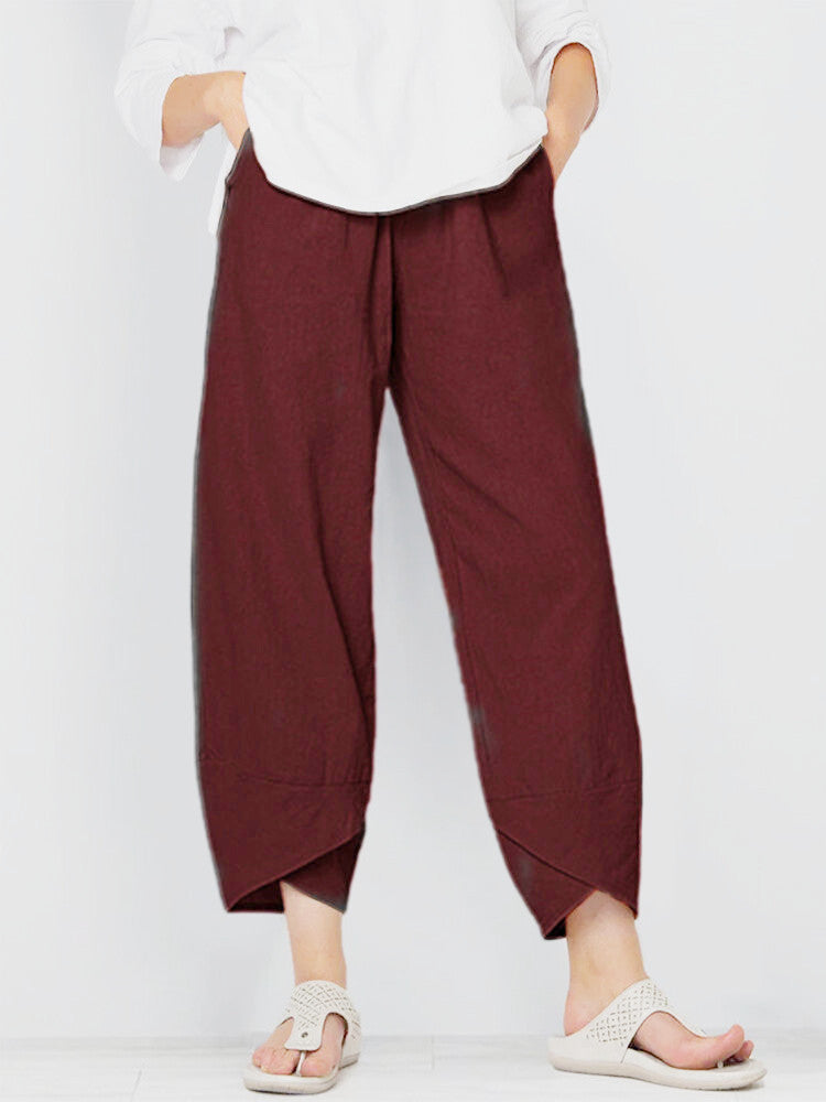 Women's Elastic Waist Cotton Linen Loose Casual Pants