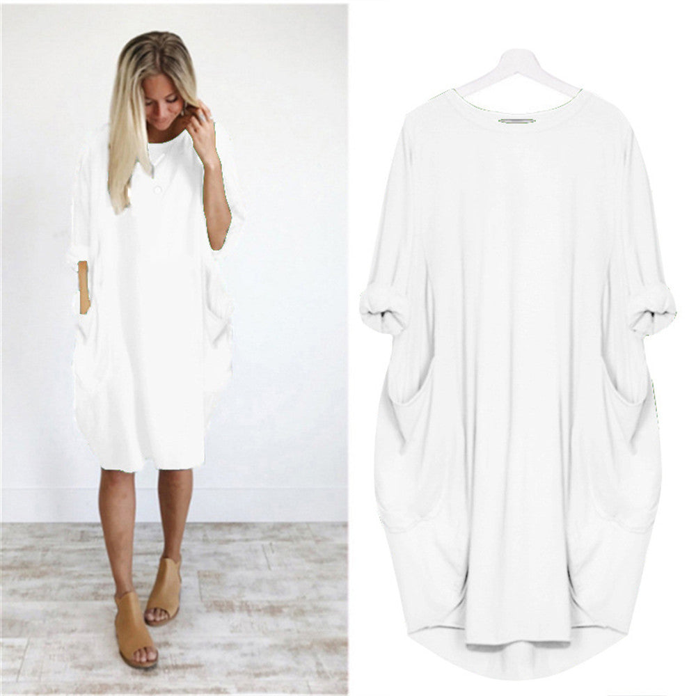 Women's Casual Loose Pockets Long Sleeve Full-figured Dresses