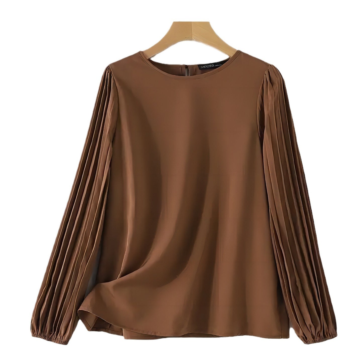 Women's Shirt Fashionable Round Neck Retro Solid Color Blouses