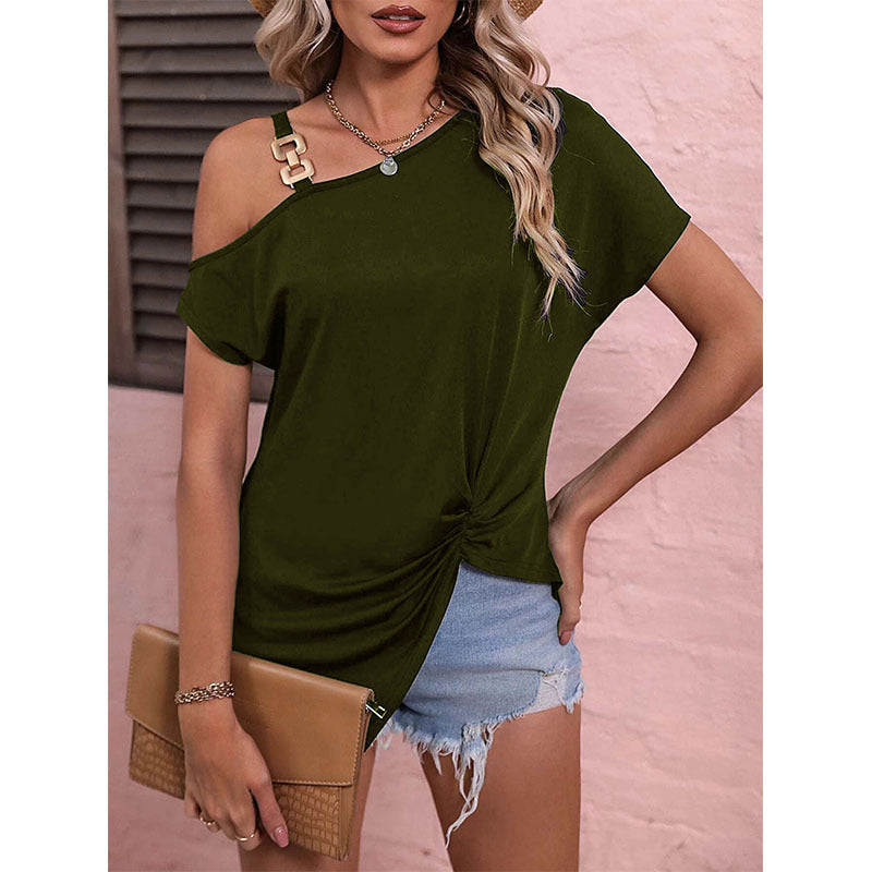 Women's Summer Temperament Shoulder Buckle Sleeve Blouses