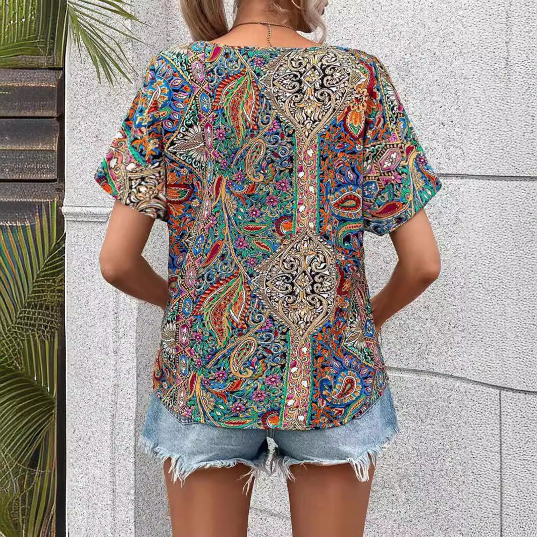 Women's Sleeve Western Style Trend Printed Loose Blouses