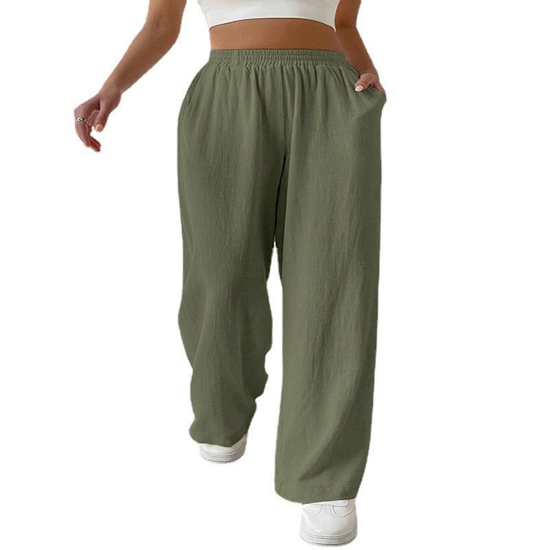 Loose-fitting Casual Trousers Mid Waist Solid Pants