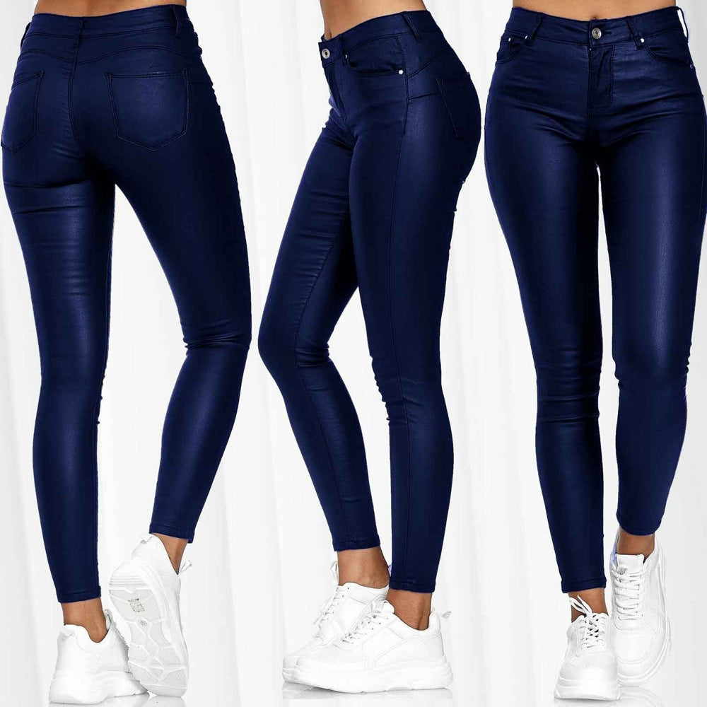 Women's High Waist Pure Color Skinny Trousers Pants