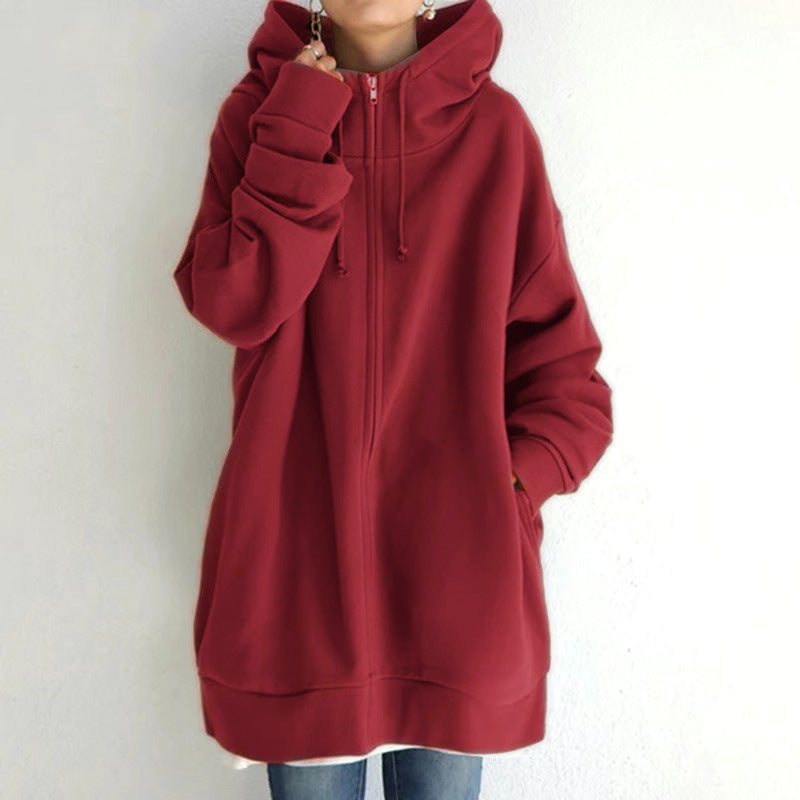 Personality Street Zipper Hooded Long Lining Sweaters