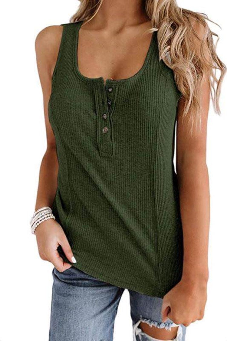 Women's Solid Color Buttons Sleeveless T-shirt Tops