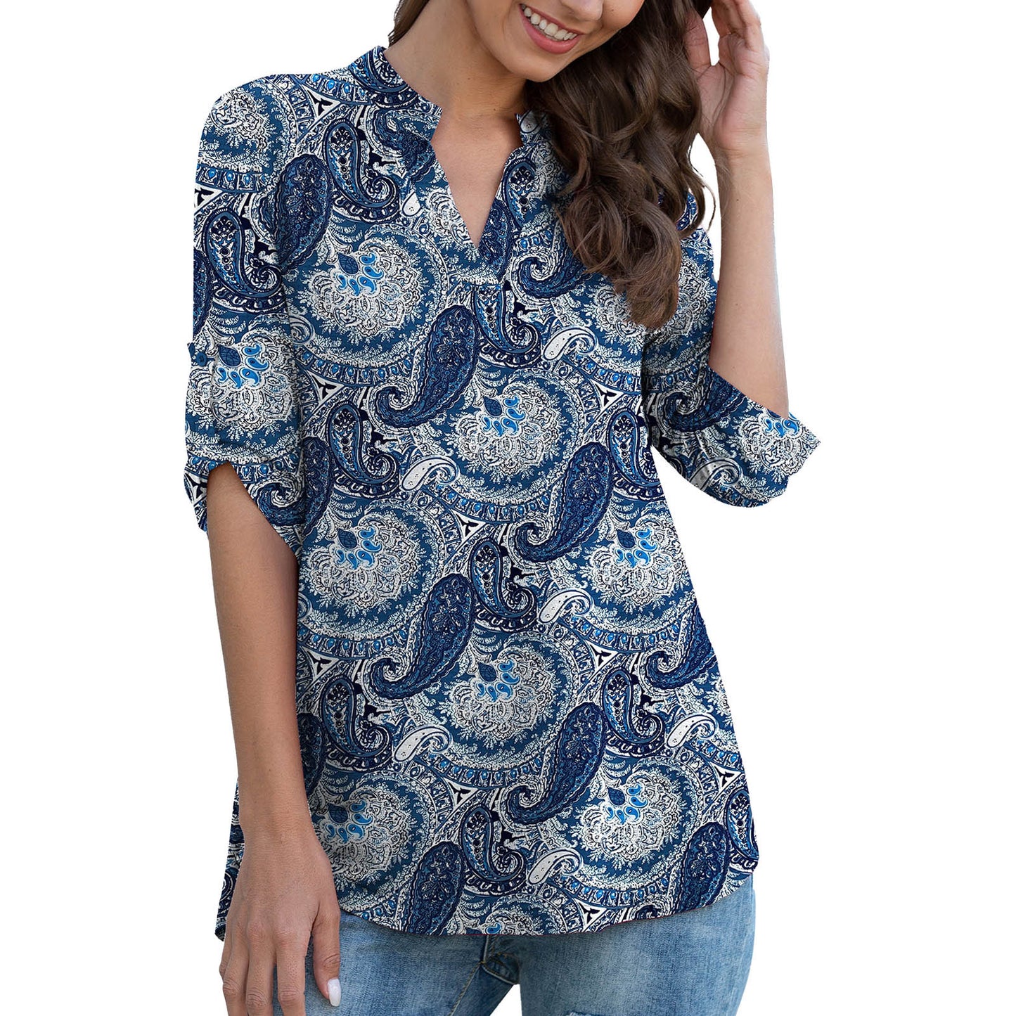 Bequeme, modische, langärmelige, bedruckte T-Shirt-Blusen für Damen