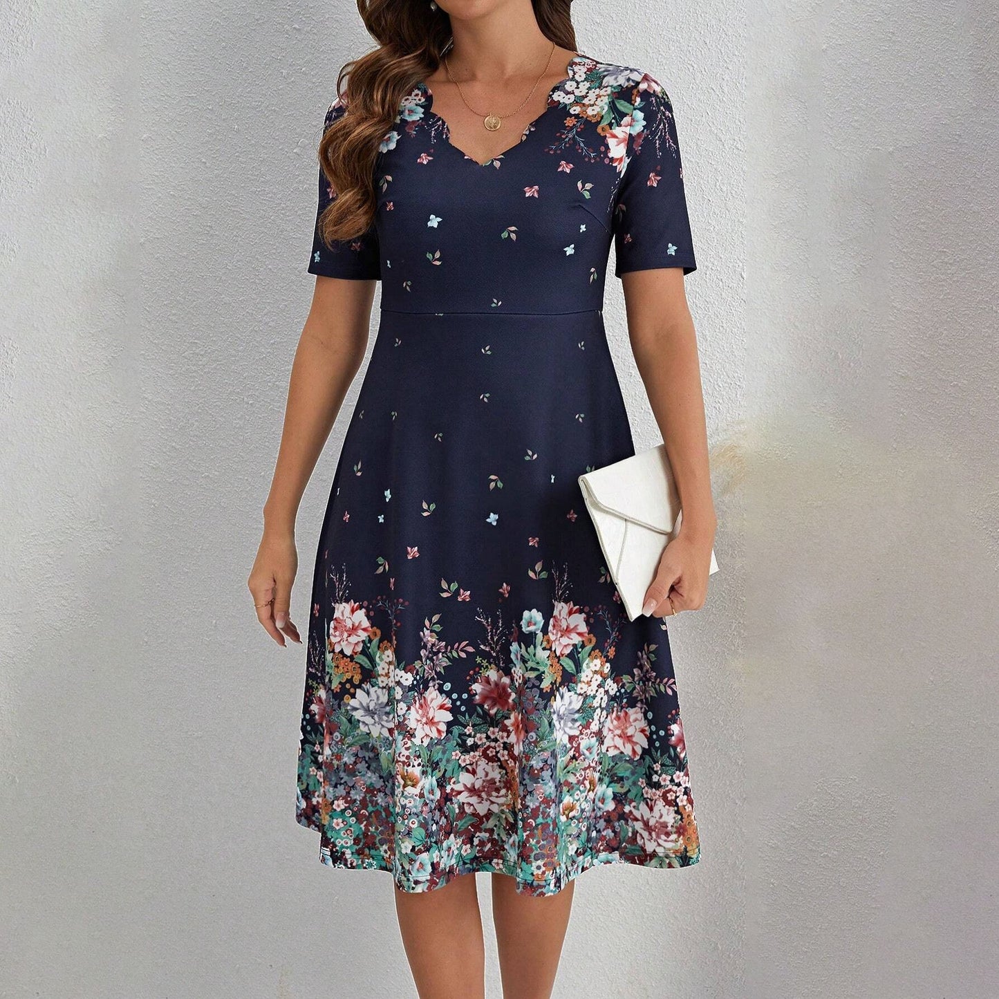 Casual Fashion Wave Floral Print Sleeve Dresses