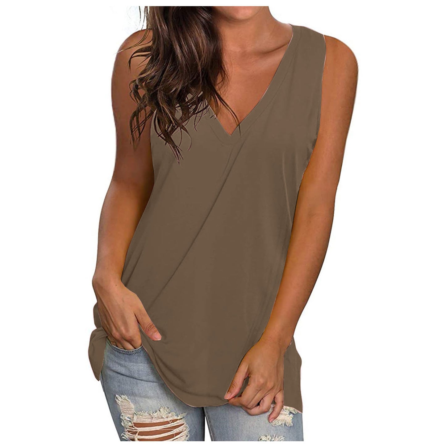 Women's Color Summer Solid Loose Sleeveless T-shirt Tops