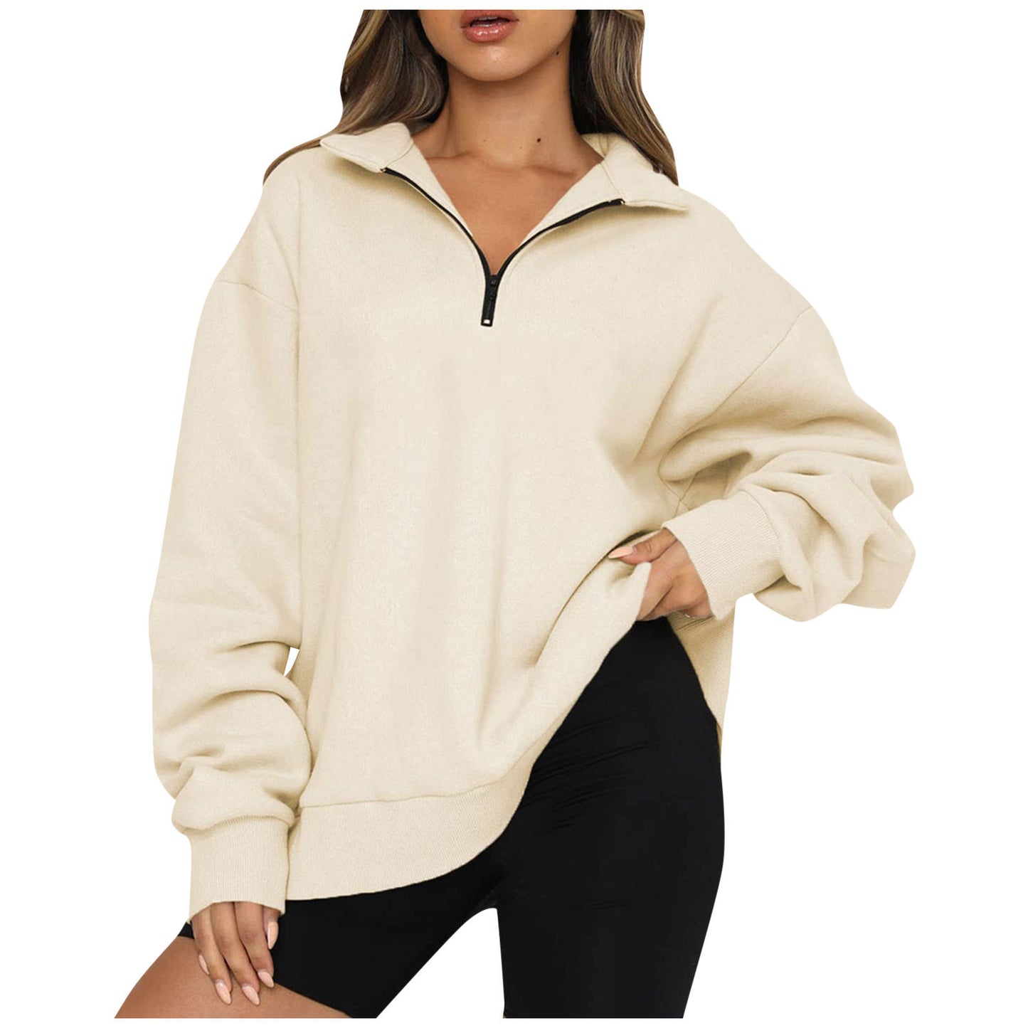 Women's Casual Half Zipper Pullover Long Sleeve Sweaters