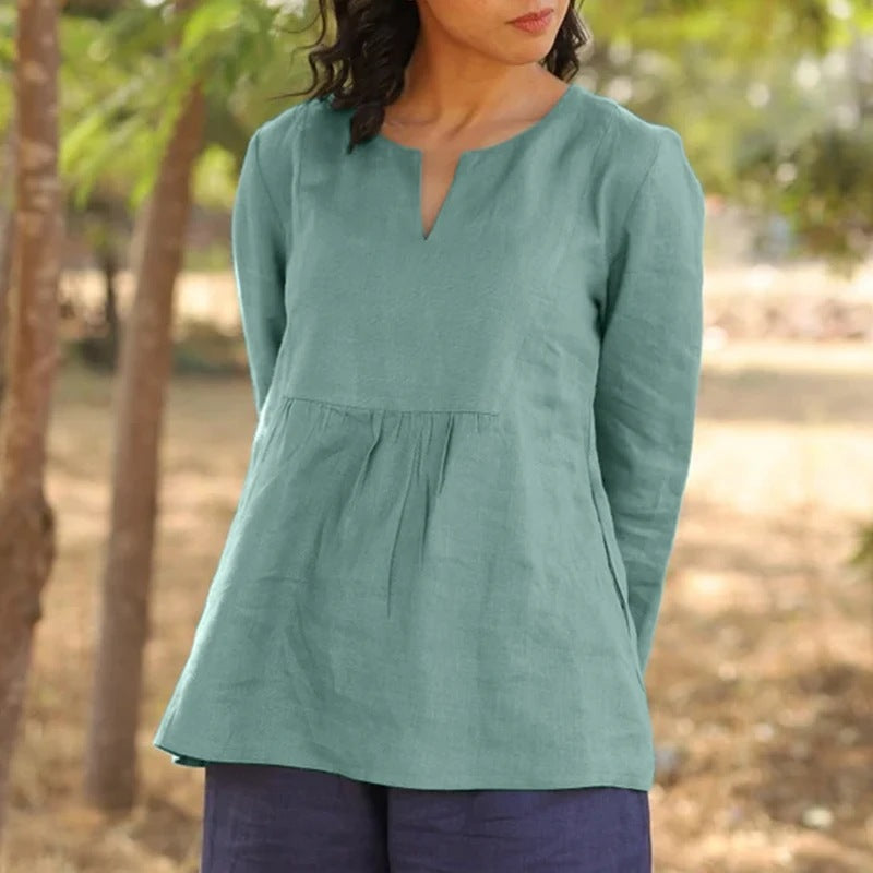 Women's Linen Wrinkle Casual Half Sleeve Solid Blouses