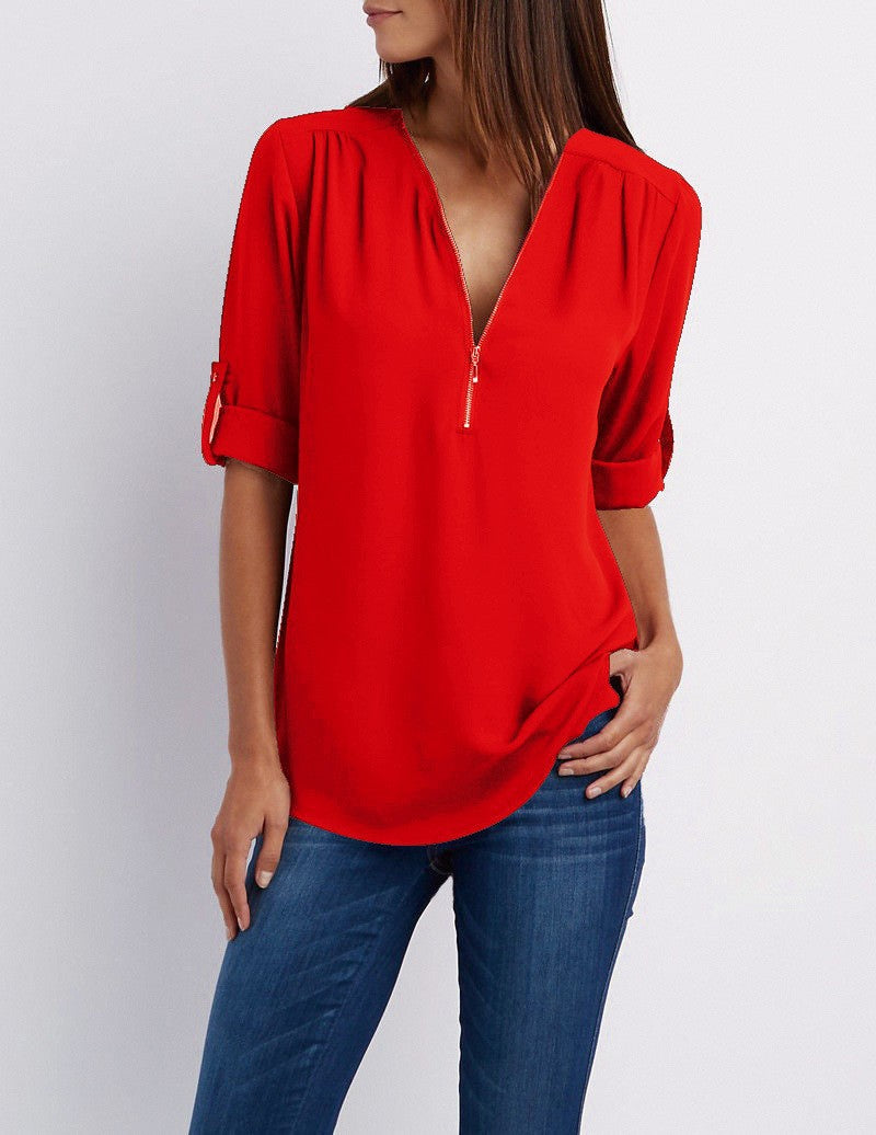 Women's Beautiful Long-sleeved Bottoming Shirt Zipper Tops