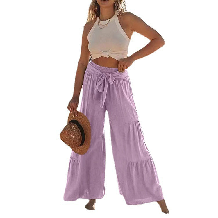 Women's Temperament Stitching High Waist Wide Leg Pants