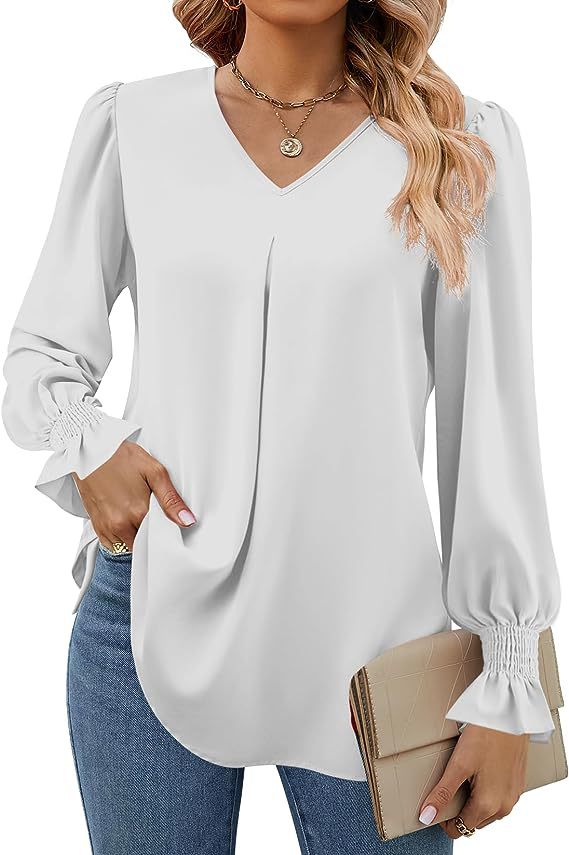 Frauen Farbe Chiffon Hemd Pullover Horn Lange Blusen