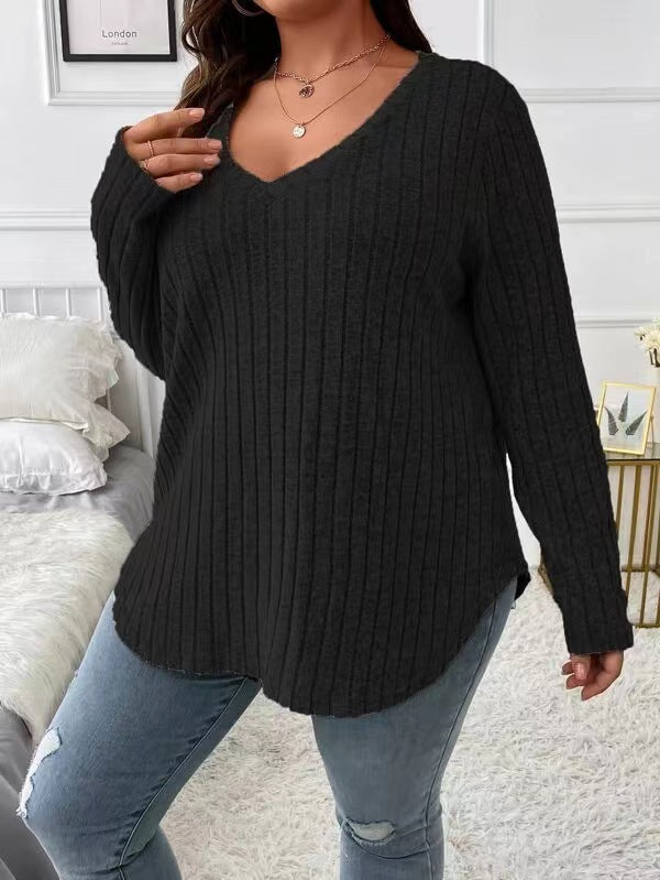 Women's Solid Color Long Sleeve Sunken Stripe Blouses