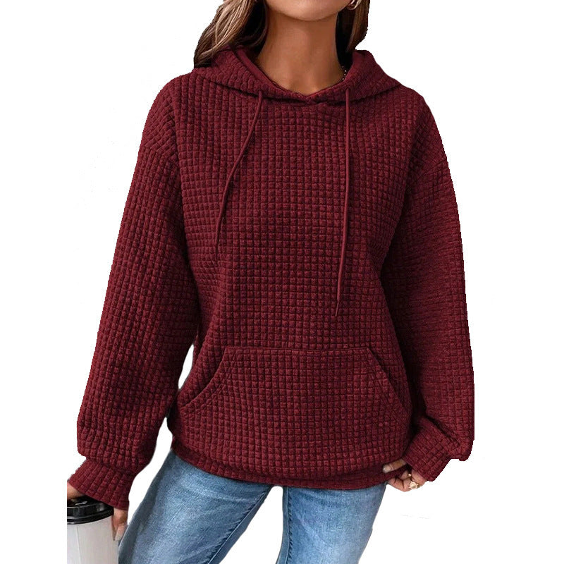 Women's Waffle Round Neck Long-sleeved Solid Color Sweaters