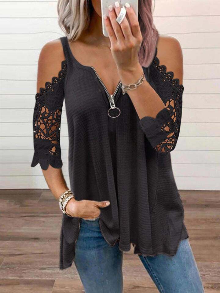 Women's Camisole Lace Sleeve Knitted T-shirt For Tops