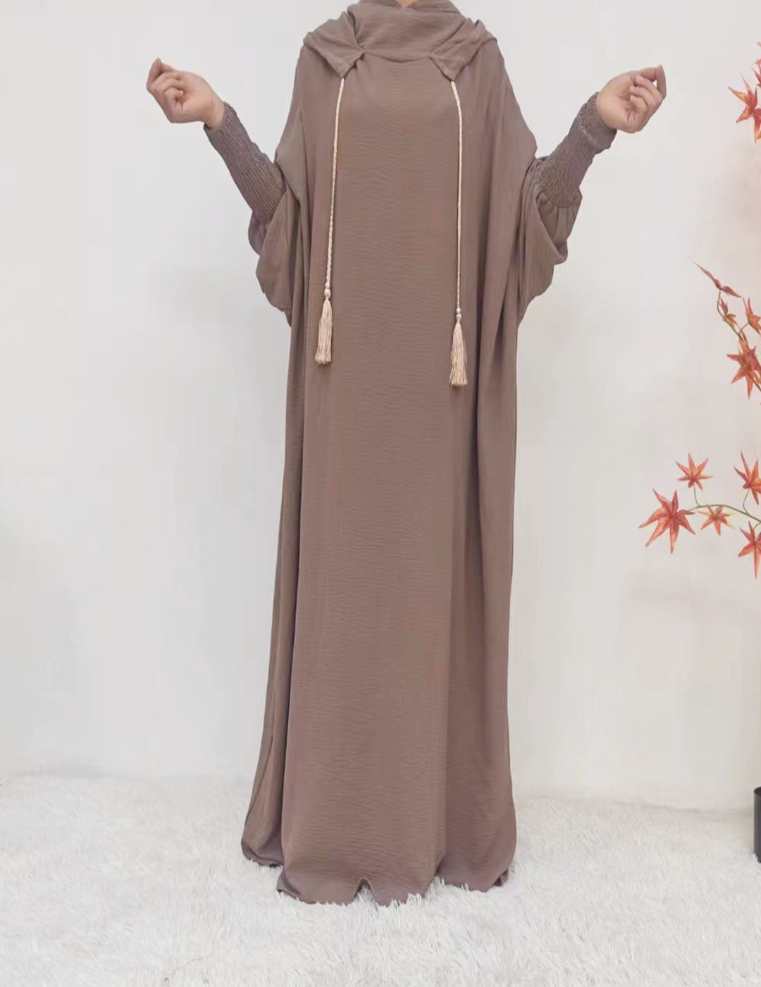 Turkey Solid Color Hooded Sleeve Long Dresses