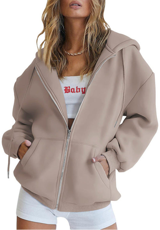 Women's Thickened Solid Color Zipper Pocket Sweatshirt Sweaters