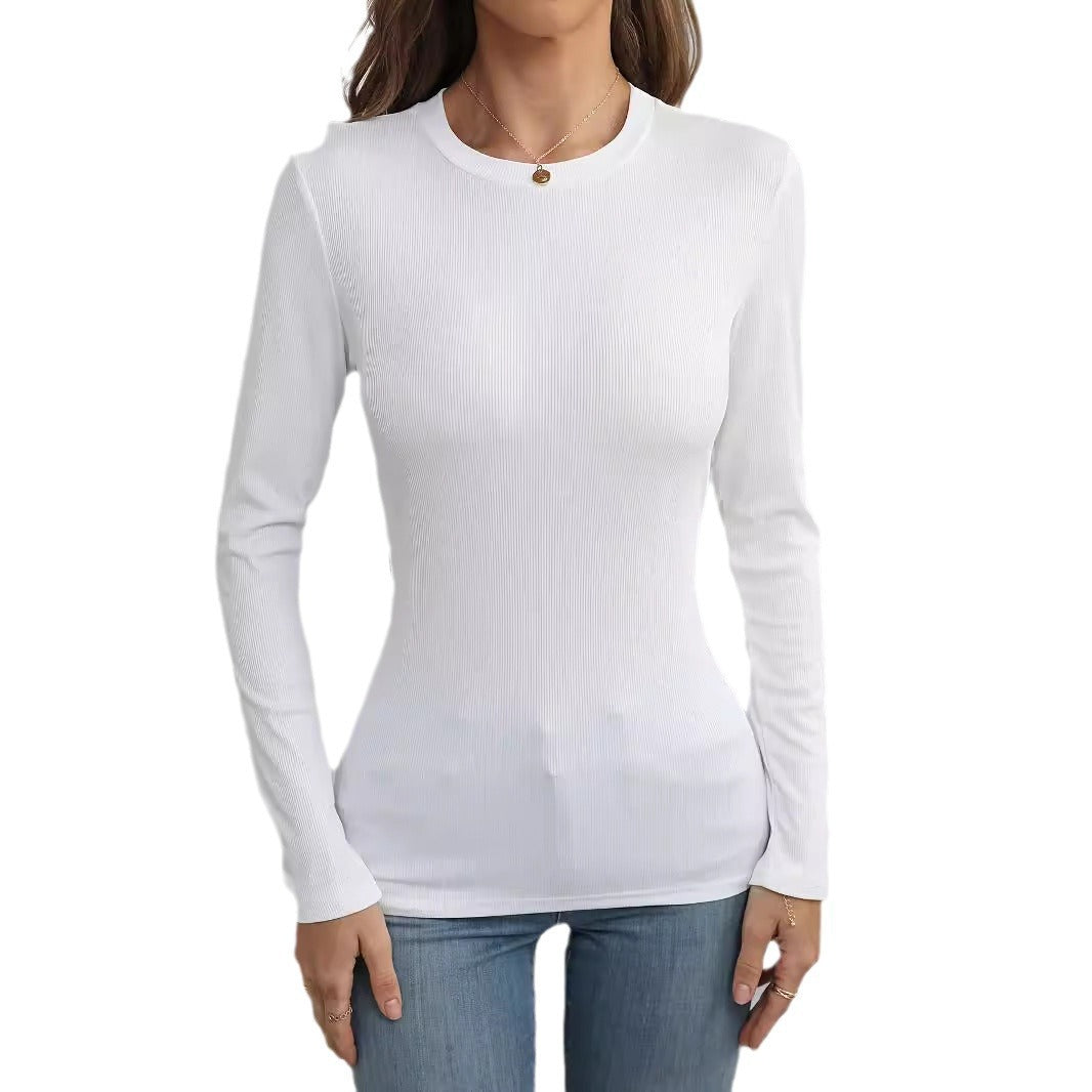 Women's Summer Solid Color Slim Fit Round Neck Blouses