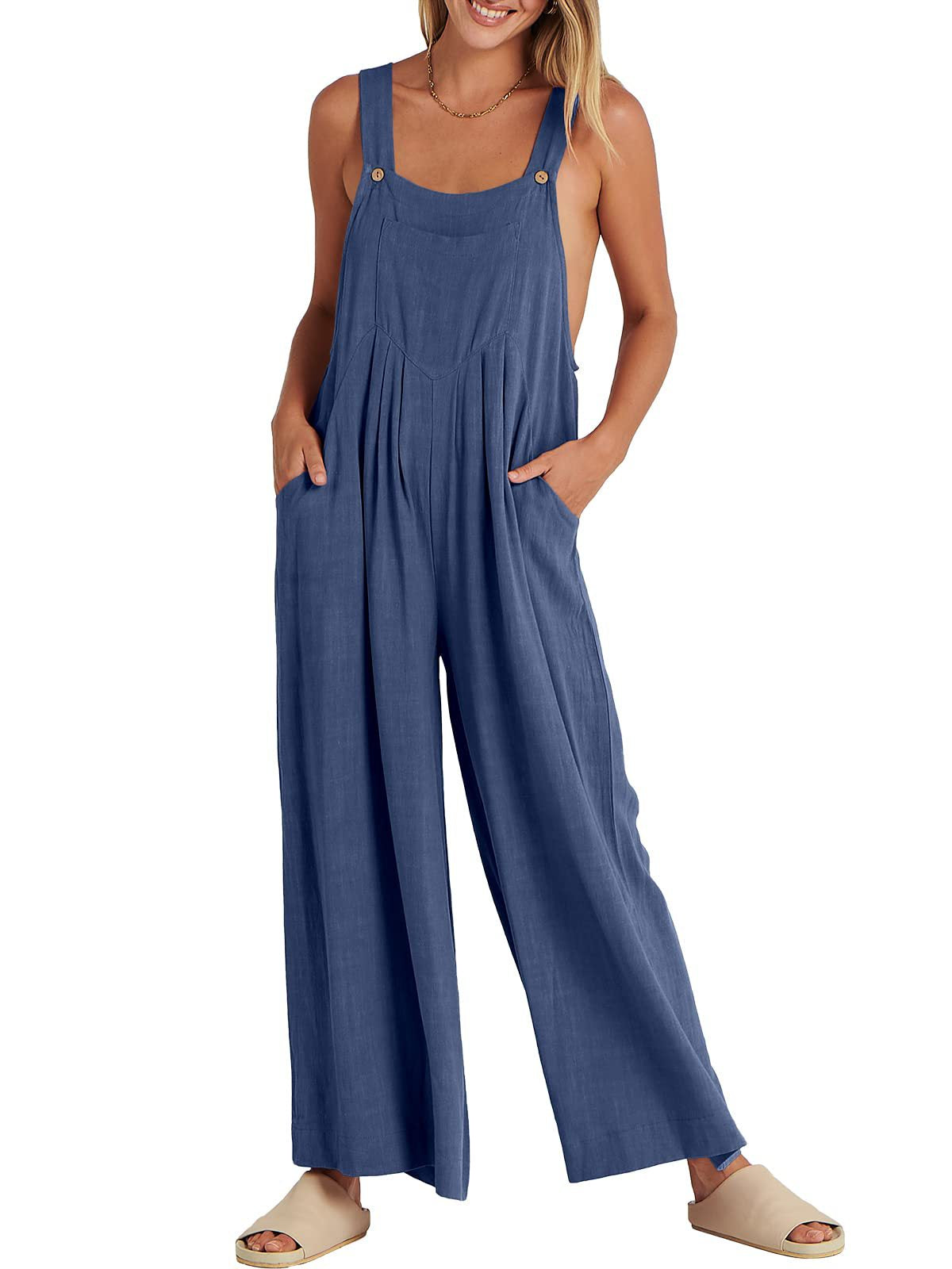 Women's Solid Color Loose Casual Cotton And Jumpsuits