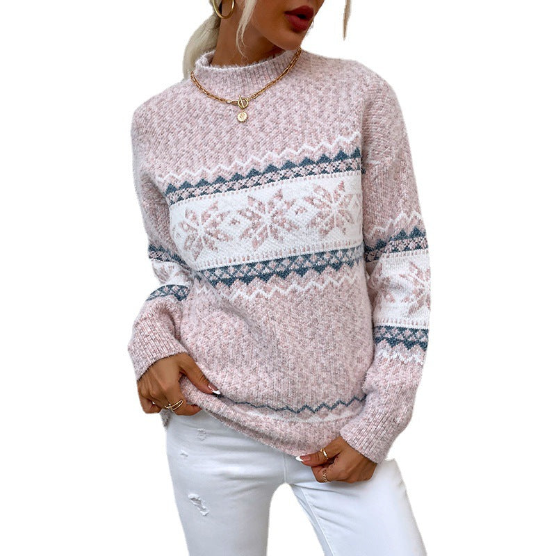 New Women's Christmas Half Turtleneck Snowflake Sweaters