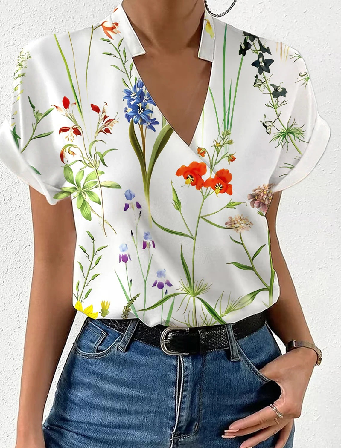 Women's Summer Loose Stand Collar Printed Shirt Clothing