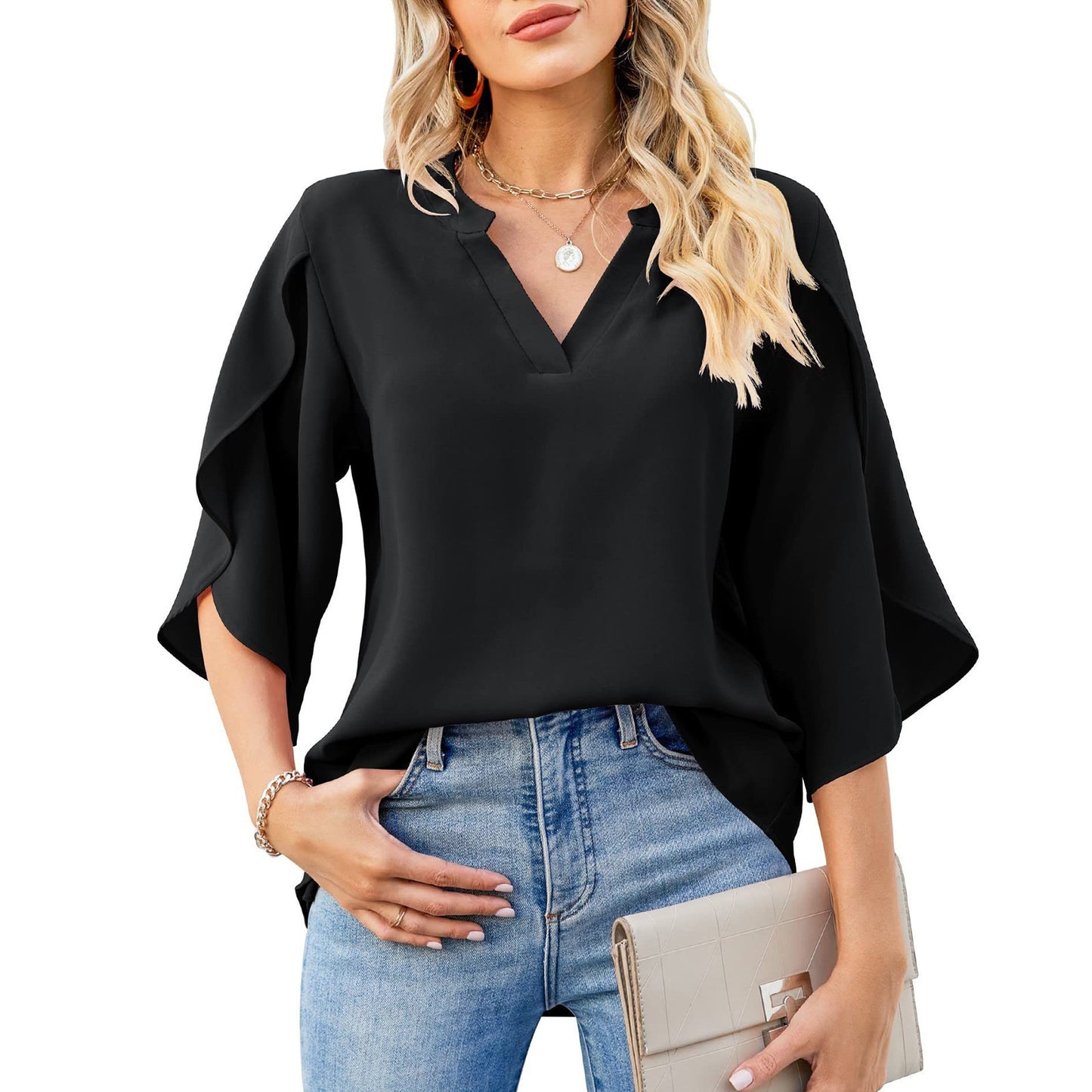 Women's Loose Chiffon Solid Color Shirt Blouses