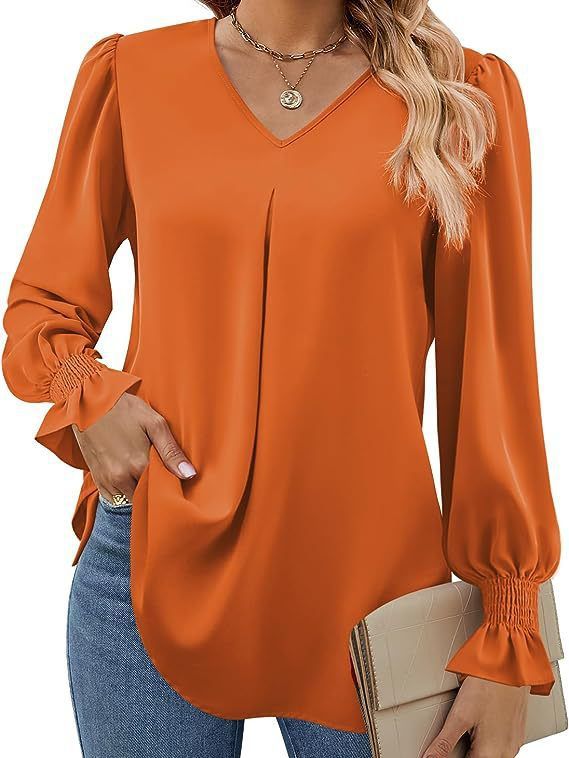 Women's Color Chiffon Shirt Pullover Horn Long Blouses