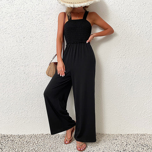 Women's Summer One-piece Wide-leg Black Loose Pants