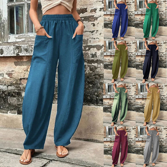 Pantalon à poche de couleur unie pour femme avec un pantalon