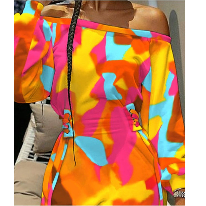 Women's Round Neck Printed Long Sleeve Loose Dresses