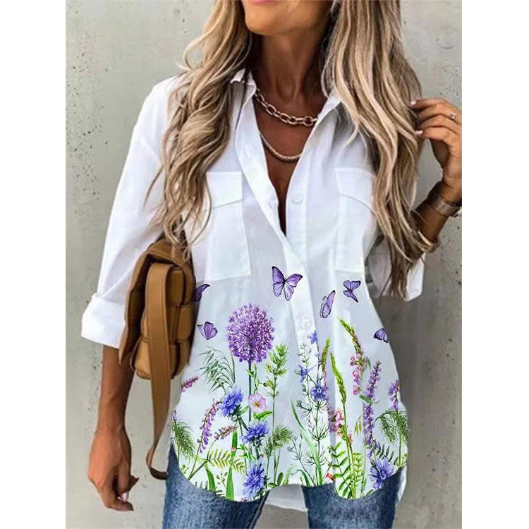 Women's Comfortable Digital Printing Long Sleeve Blouses