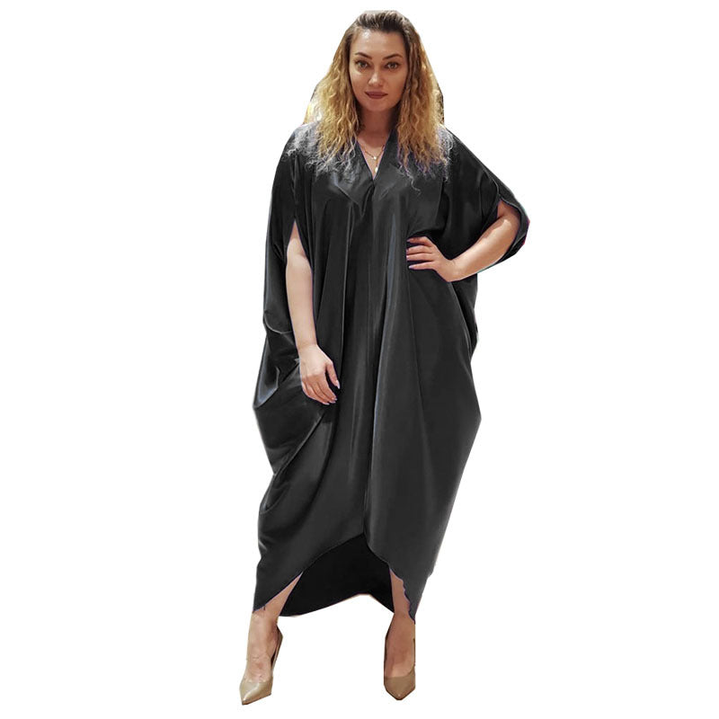 Robes de mode confortables à manches chauve-souris en satin ample