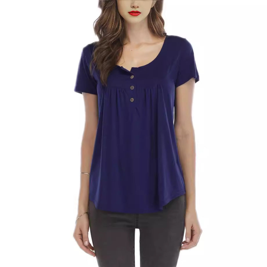 Women's Solid Color Bottoming Shirt Summer Pleating Blouses