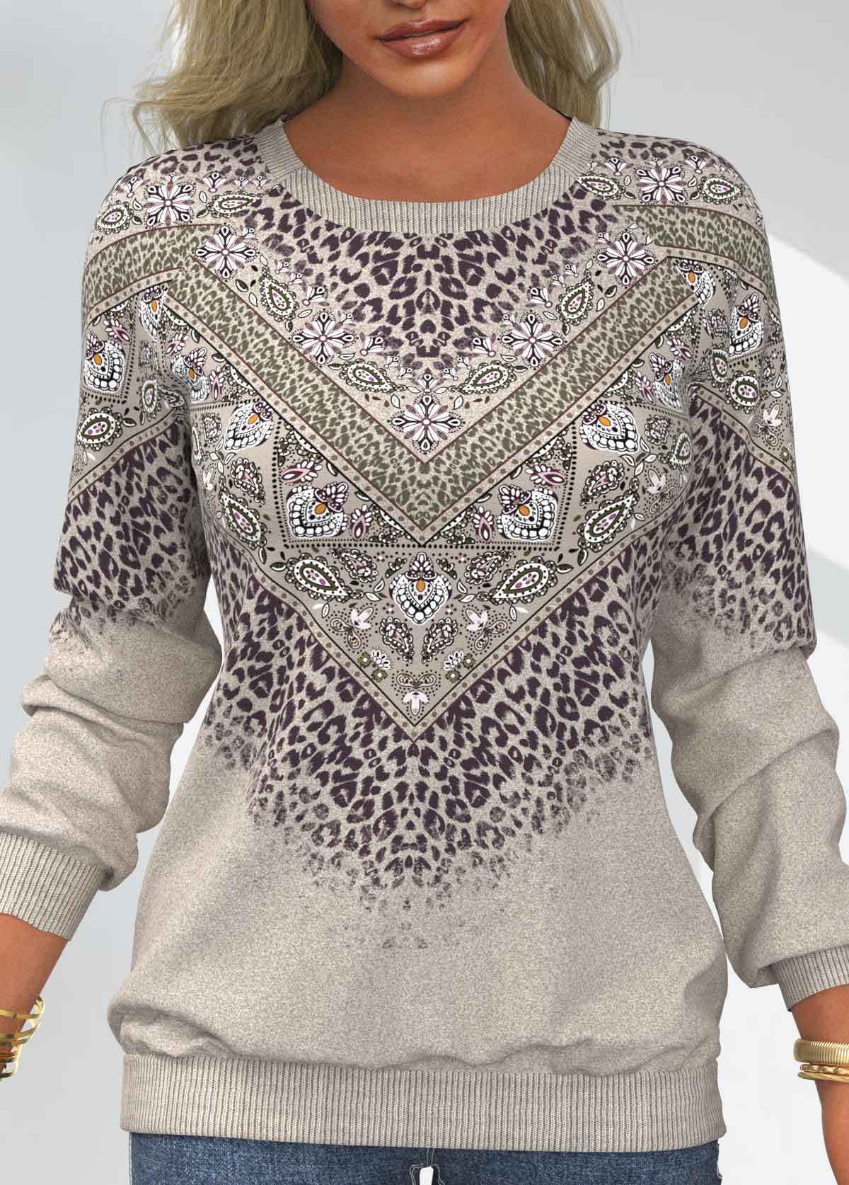 Damen Herbst Batik Bedruckter Rundhals Raglan Langarm Pullover