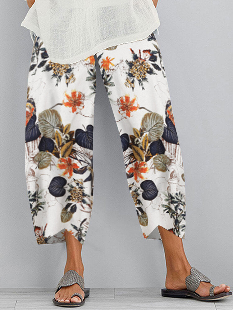 Baggy-Hose mit elastischer Taille und Vintage-Print für Damen