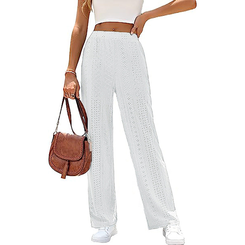 Women's Casual Solid Color Hollow Elastic Waist Pants