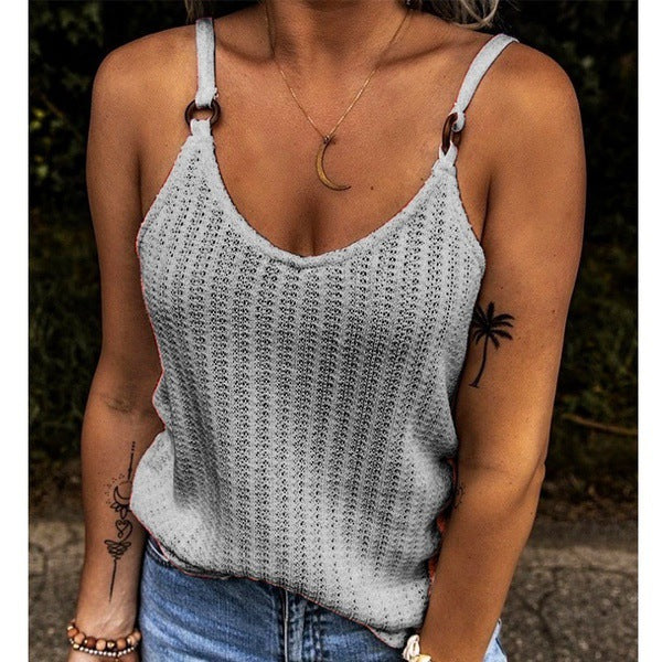 Pretty Retro V-neck Splicing Sling Strap Tops