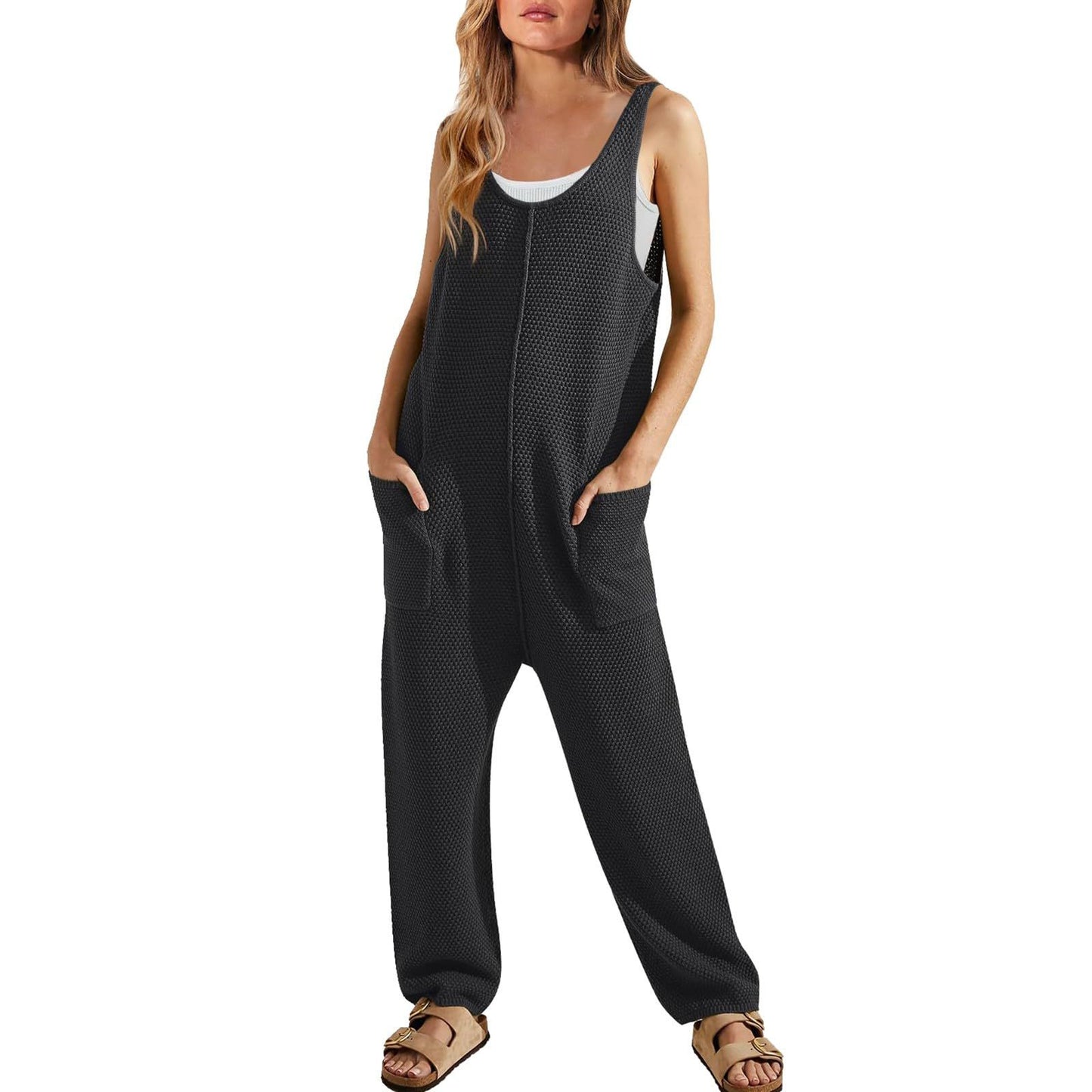 Damen Loose Sleeveless Collar Einteilige Hose Doppel-Overalls