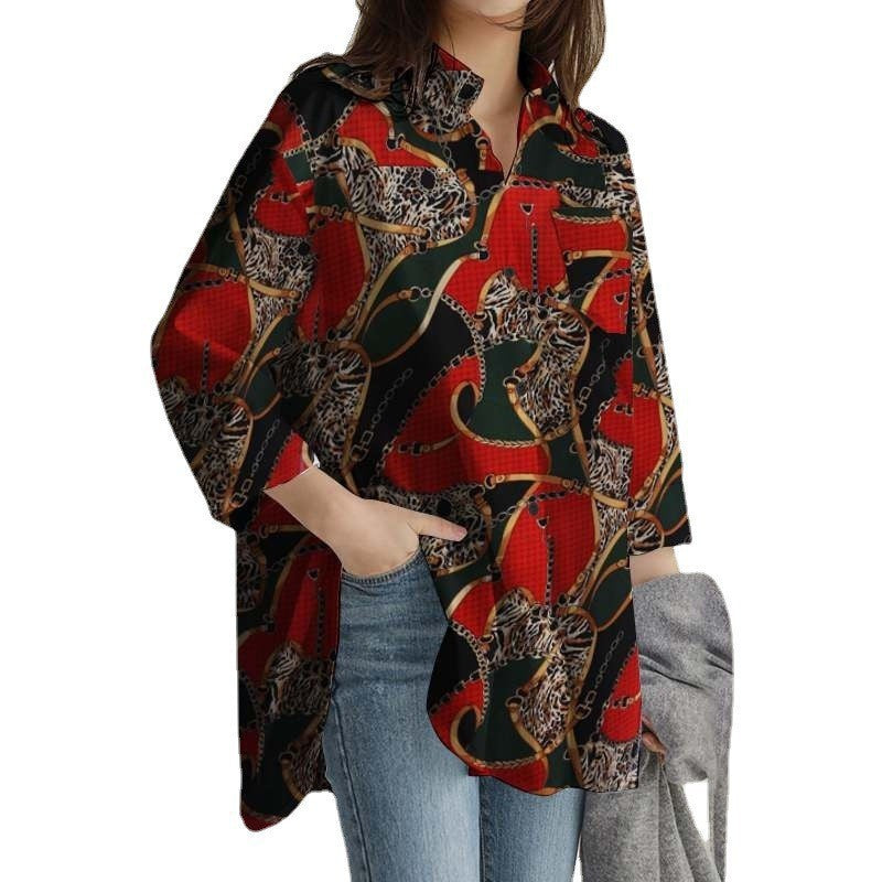 Women's Office Printed Spring Long Sleeve Waist Blouses