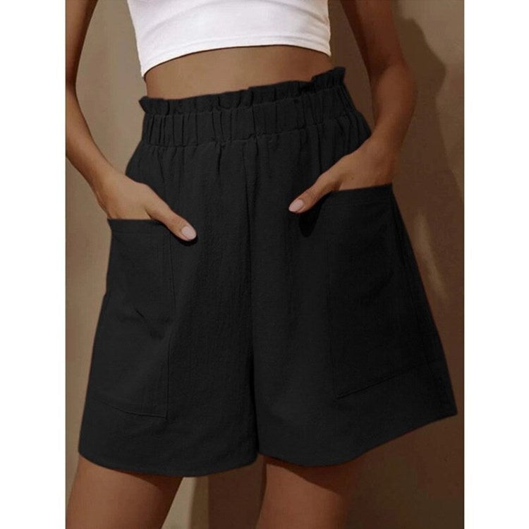 Short à jambes larges en lin taille haute pour femme